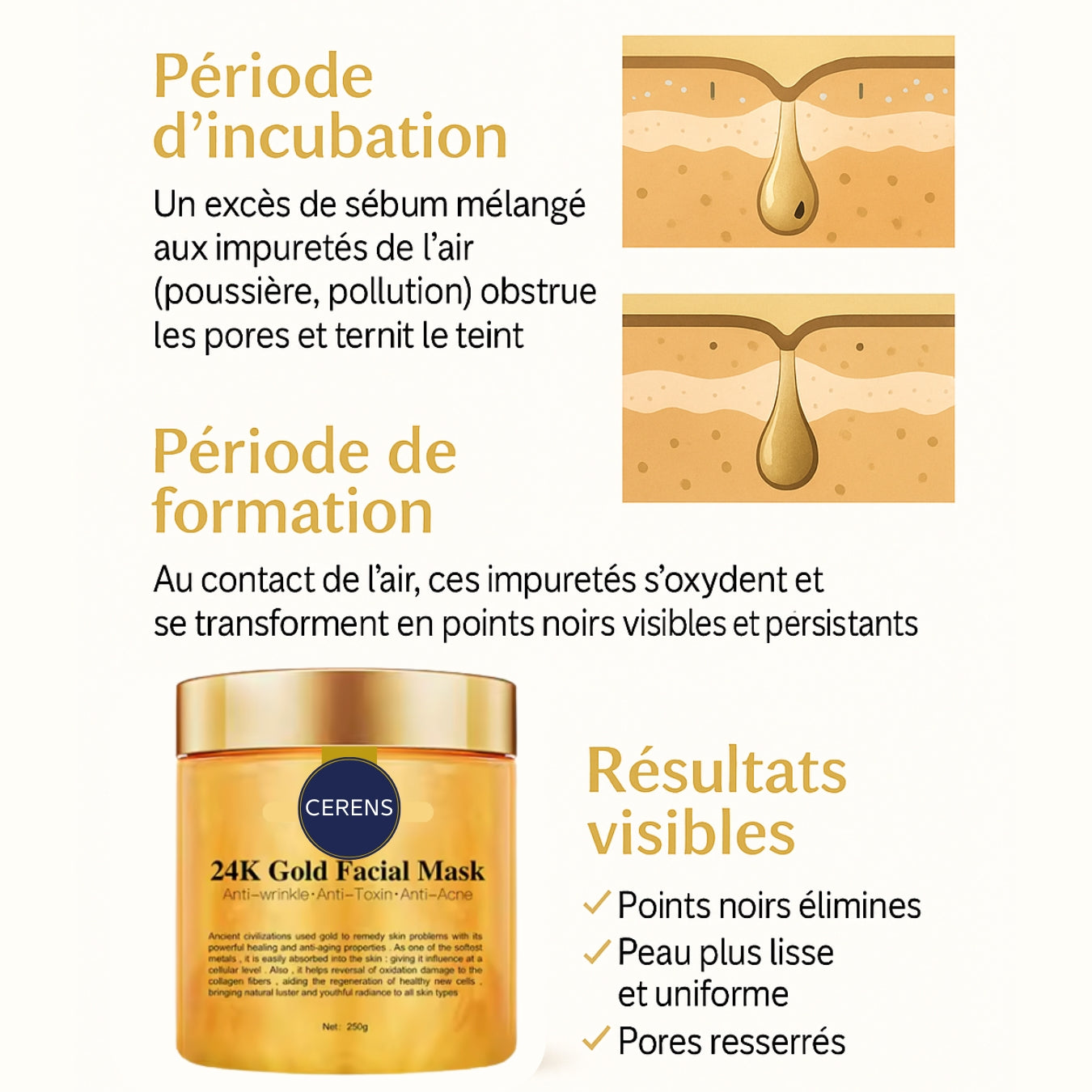 Masque Précieux Or 24K CERENS – Peau Radieuse & Lumineuse