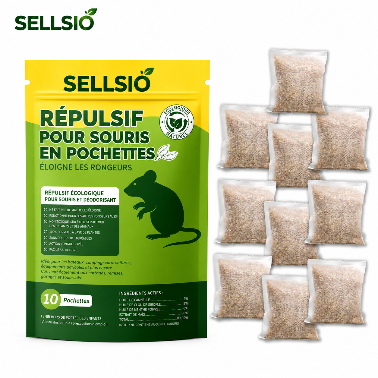 Répulsif STOP SOURIS Sellsio- Éloigne les Rongeurs Sans Produits Toxiques – Pour Maison & Garage