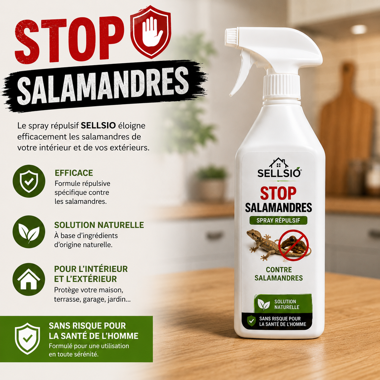 SELLSIO™ STOP SALAMANDRES- Spray Répulsif -Solution Efficace pour Éloigner les Salamandres de Votre Maison